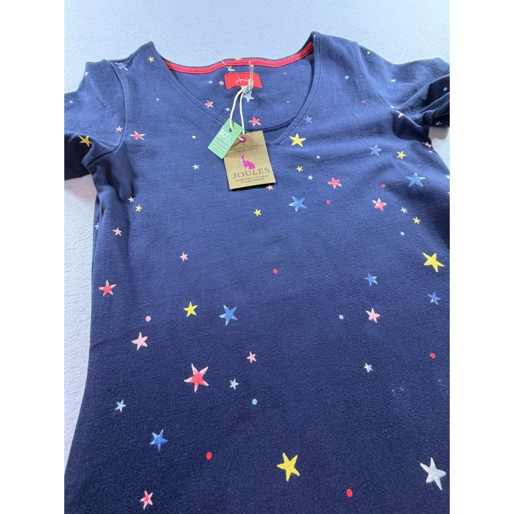 Joules Riveria Navy Blue Star Print V-Neck Cotton T-Shirt Dress NWT Size 4